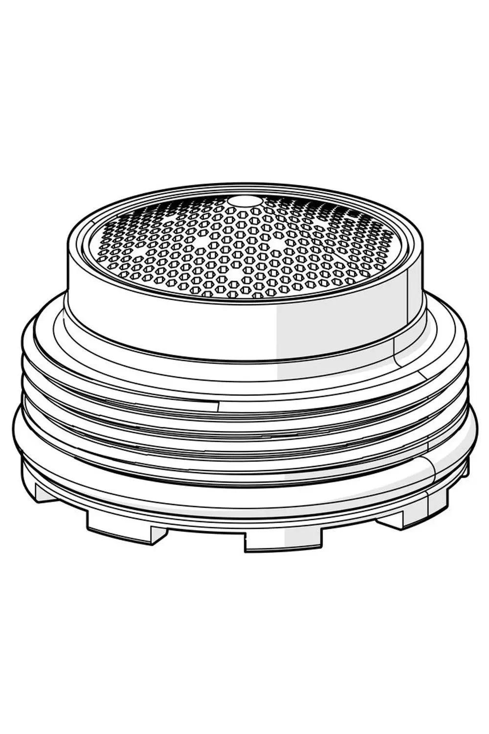 Luftsprudler mit gewelltem Deckel und einem durchlöcherten Gitter. Das Produkt ist für die Wasseraufbereitung von HANSA konzipiert.